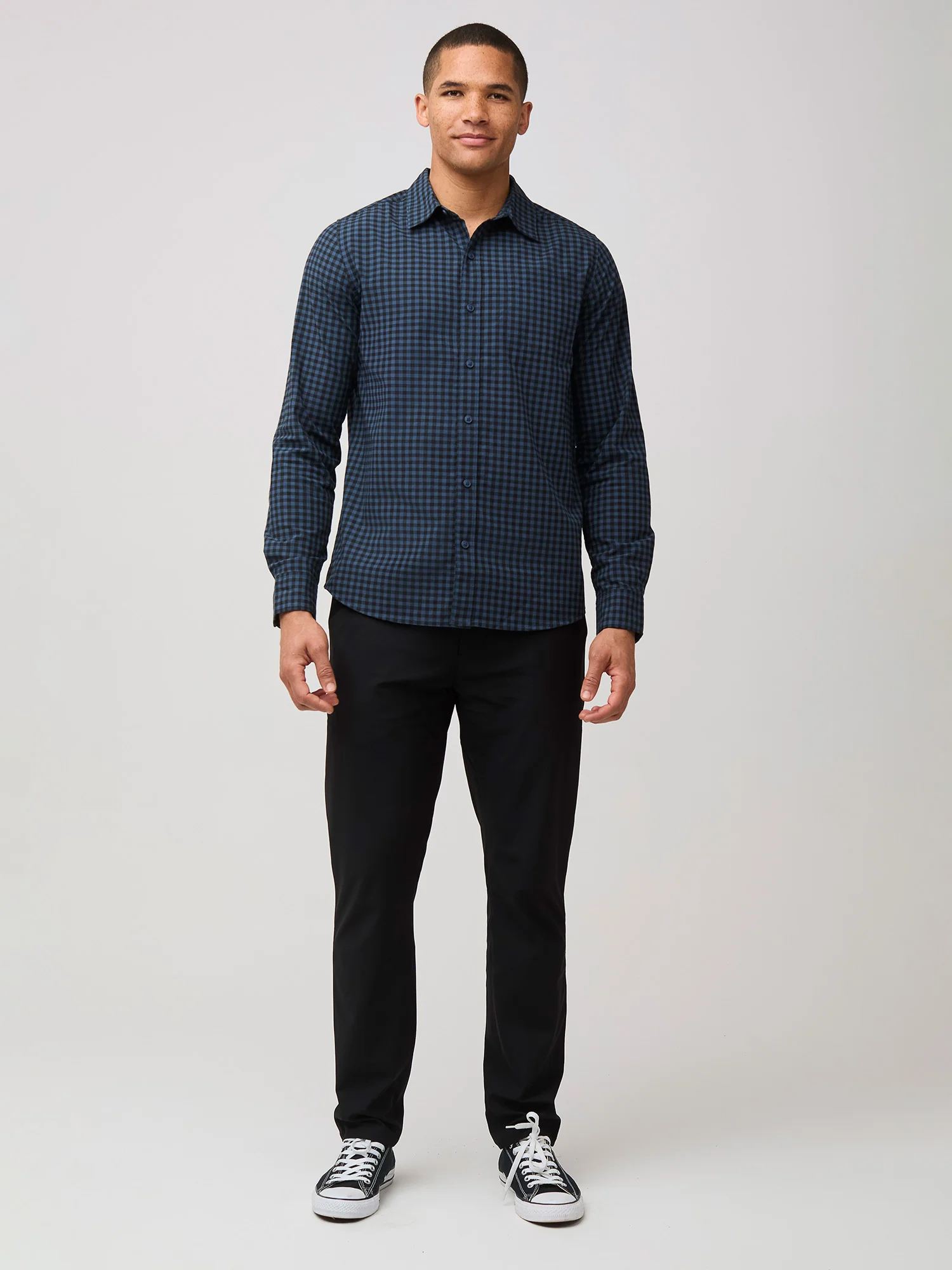 Black + Navy Gingham Long Sleeve Button Up - Image 3