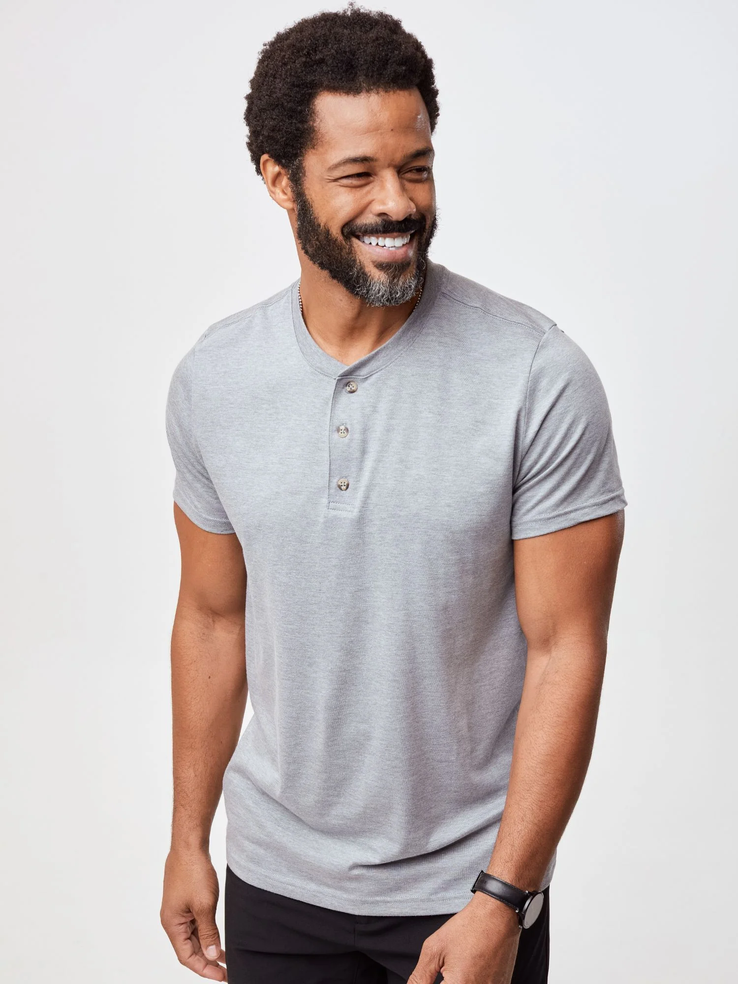 Heather Grey Short Sleeve Henley - Image 3
