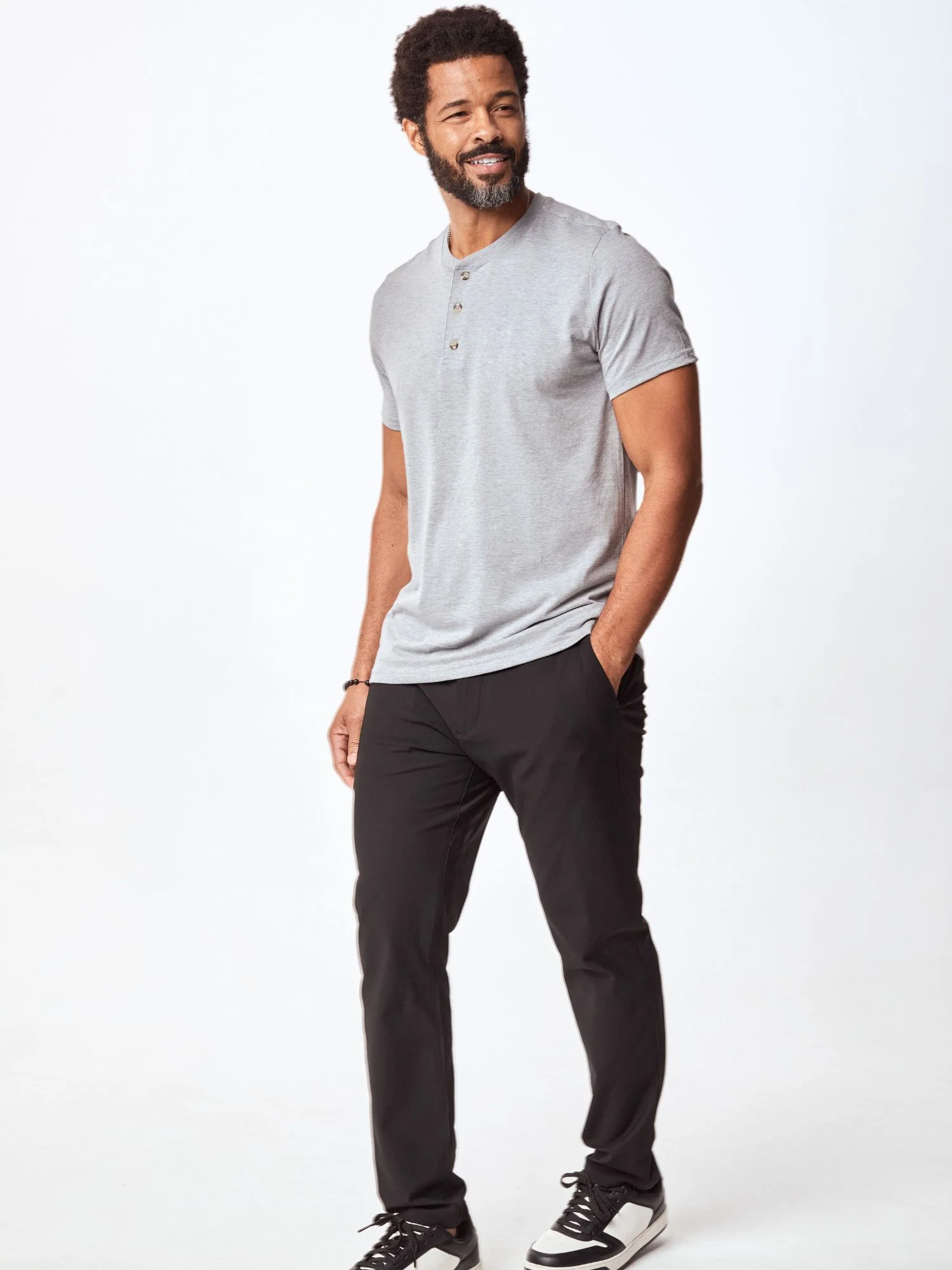 Heather Grey Short Sleeve Henley - Image 4