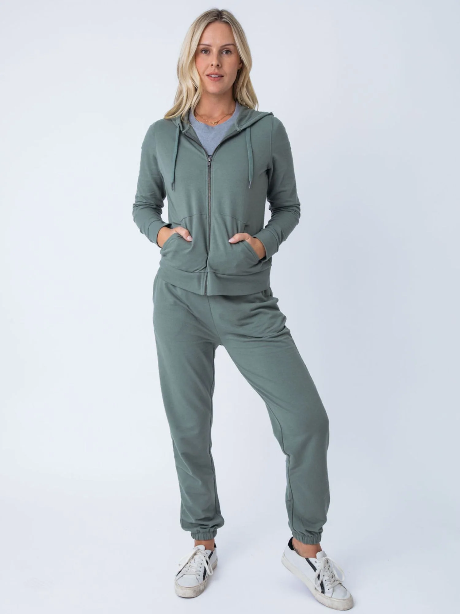 Women's Mercury Green Terry Zip-Up Hoodie - Image 3