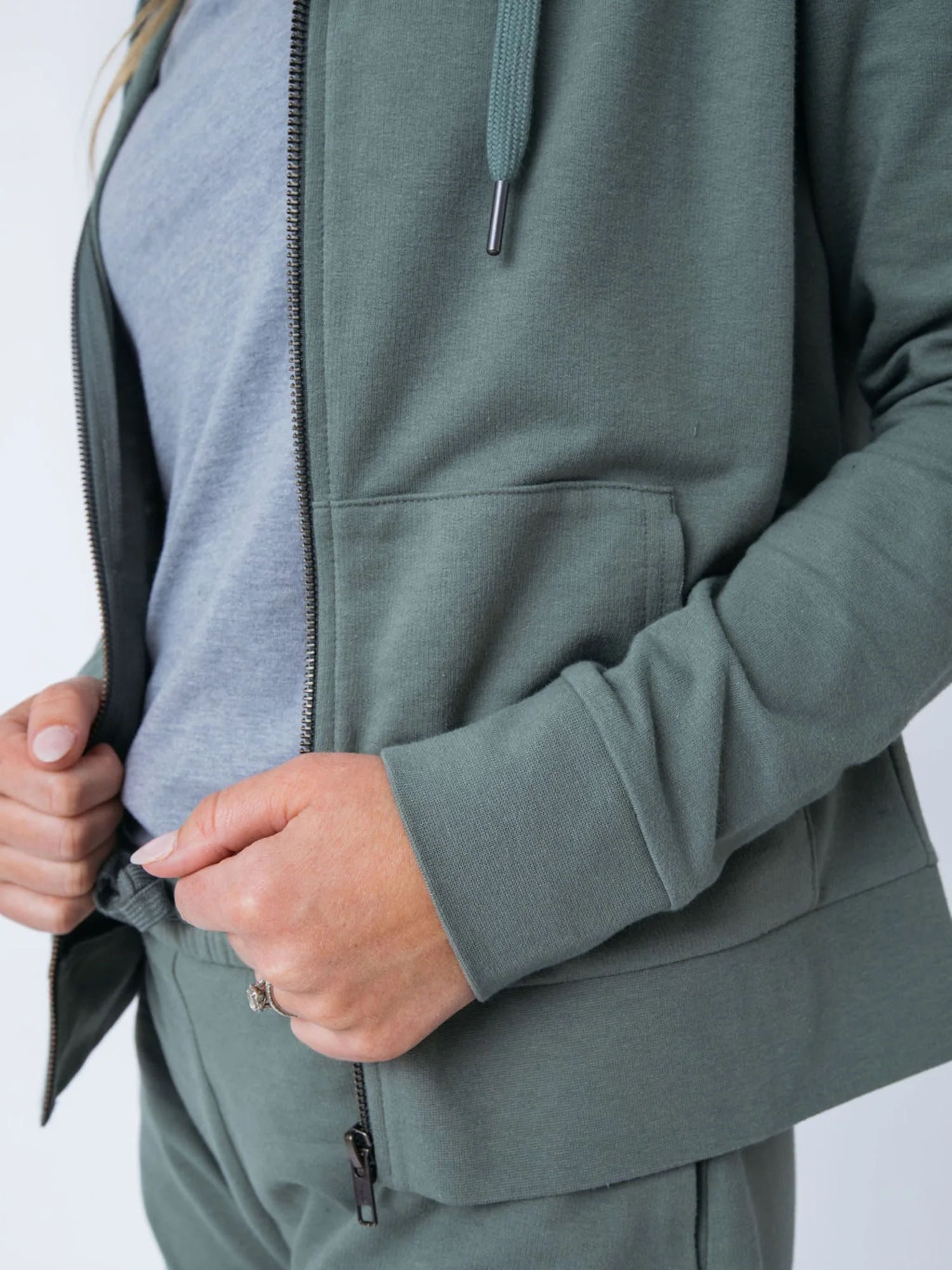 Women's Mercury Green Terry Zip-Up Hoodie - Image 5